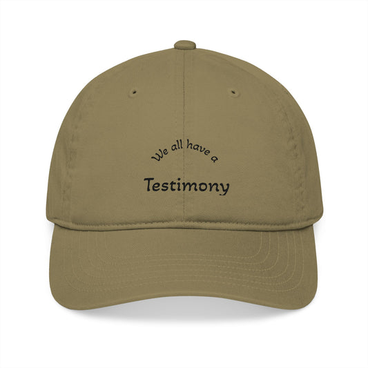 Embroidered 'Testimony' Organic Baseball Cap — Minimal Faith Message Hat