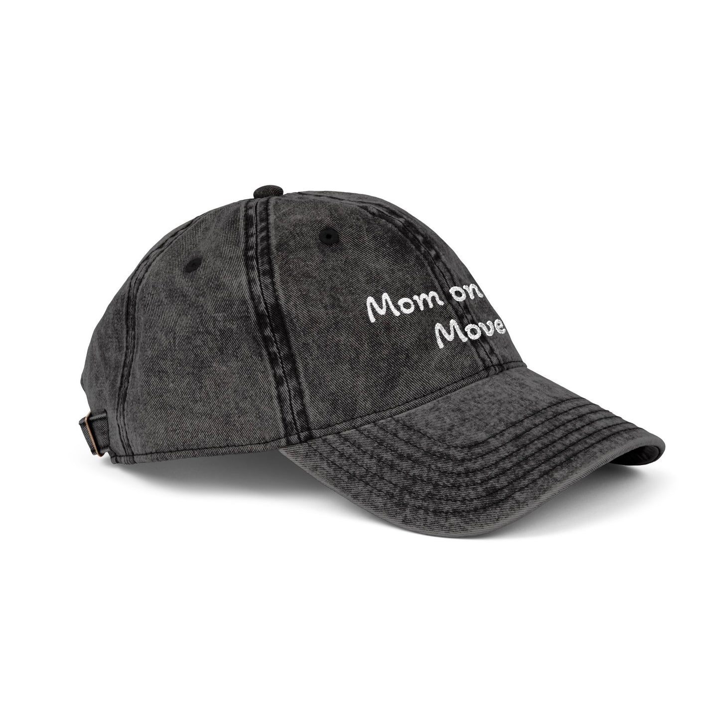 Distressed Embroidered Cap | "Mom on the Move"