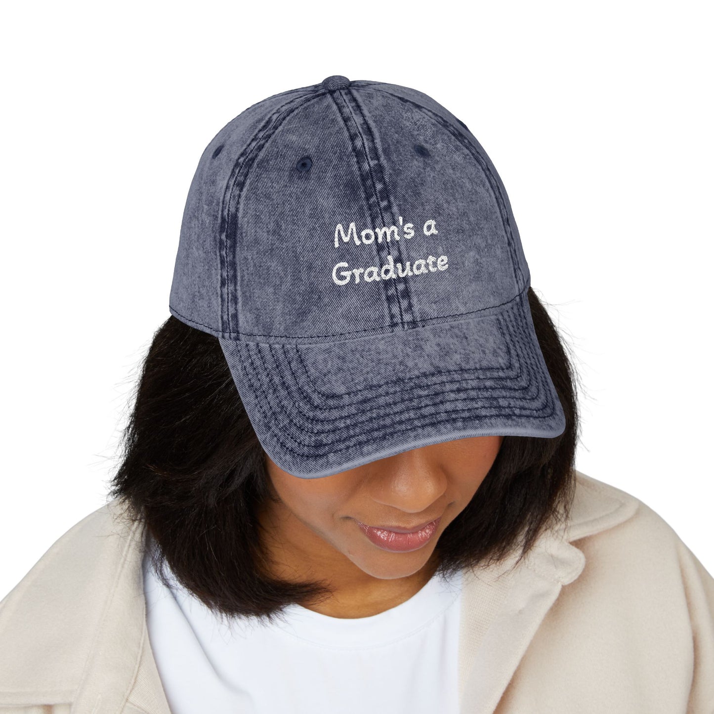 Distressed Embroidered Cap | "Mom's a Graduate"