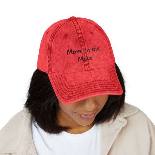 Distressed Embroidered Cap | "Mom on the Move"