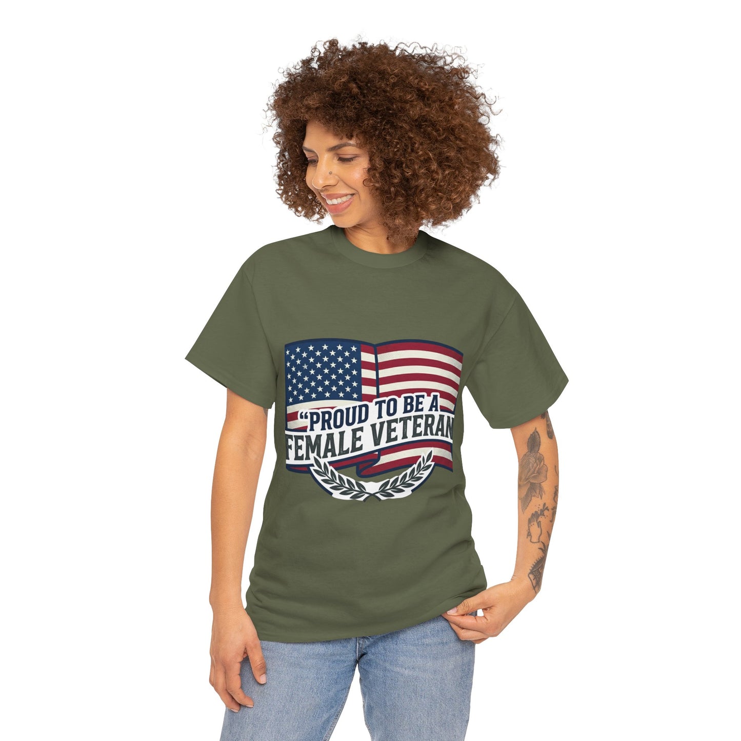 Everyday Heavy Cotton Tee , "Proud To Be a Female Veteran"