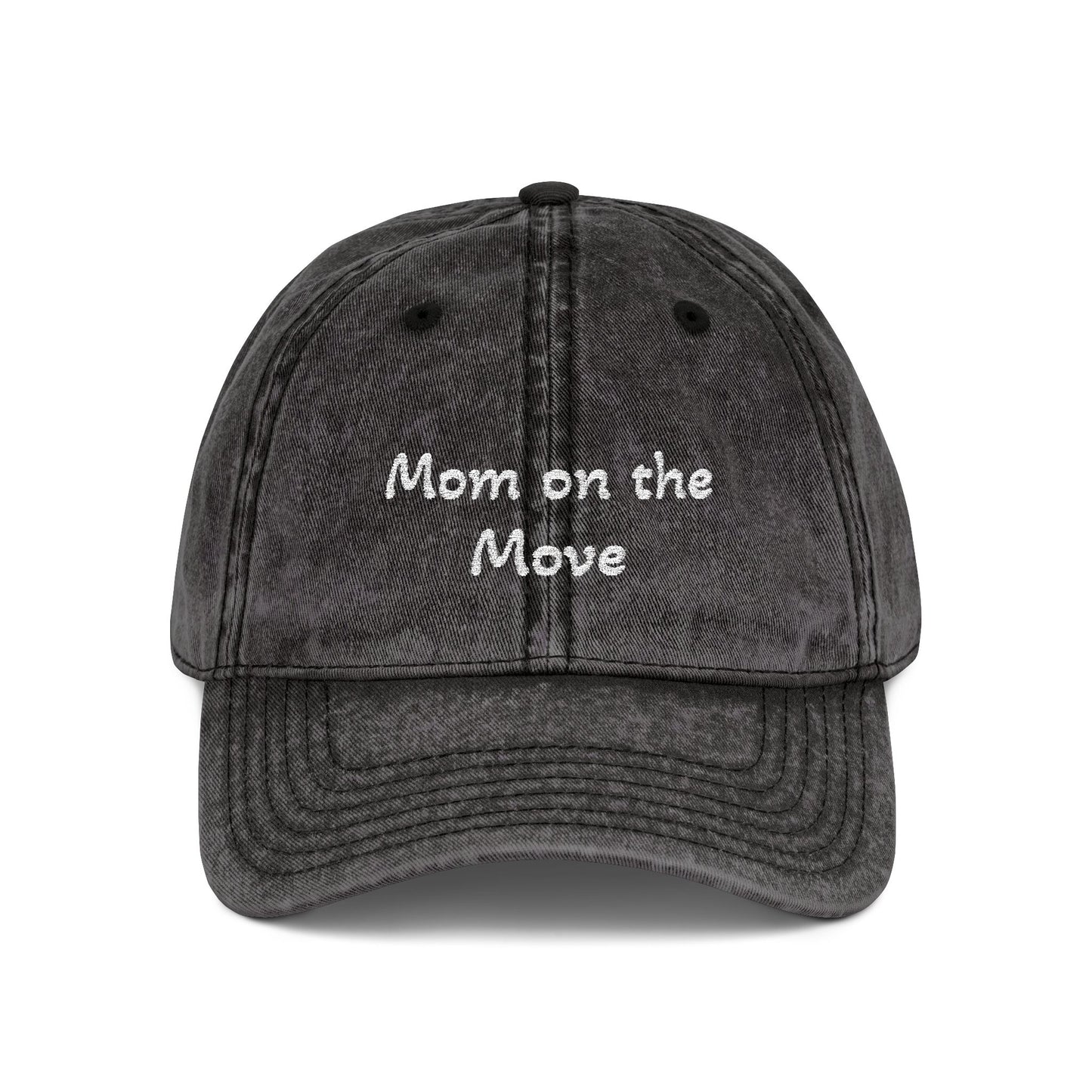 Distressed Embroidered Cap | "Mom on the Move"