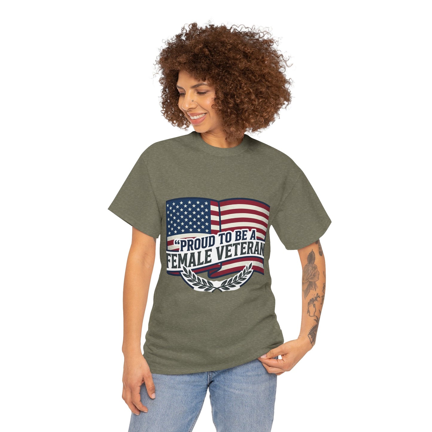 Everyday Heavy Cotton Tee , "Proud To Be a Female Veteran"