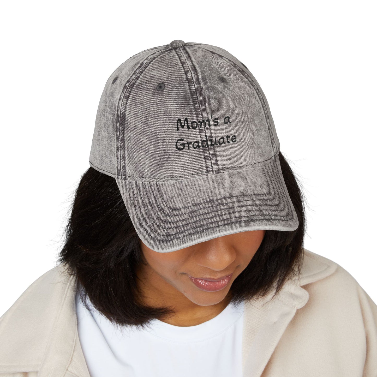 Distressed Embroidered Cap | "Mom's a Graduate"