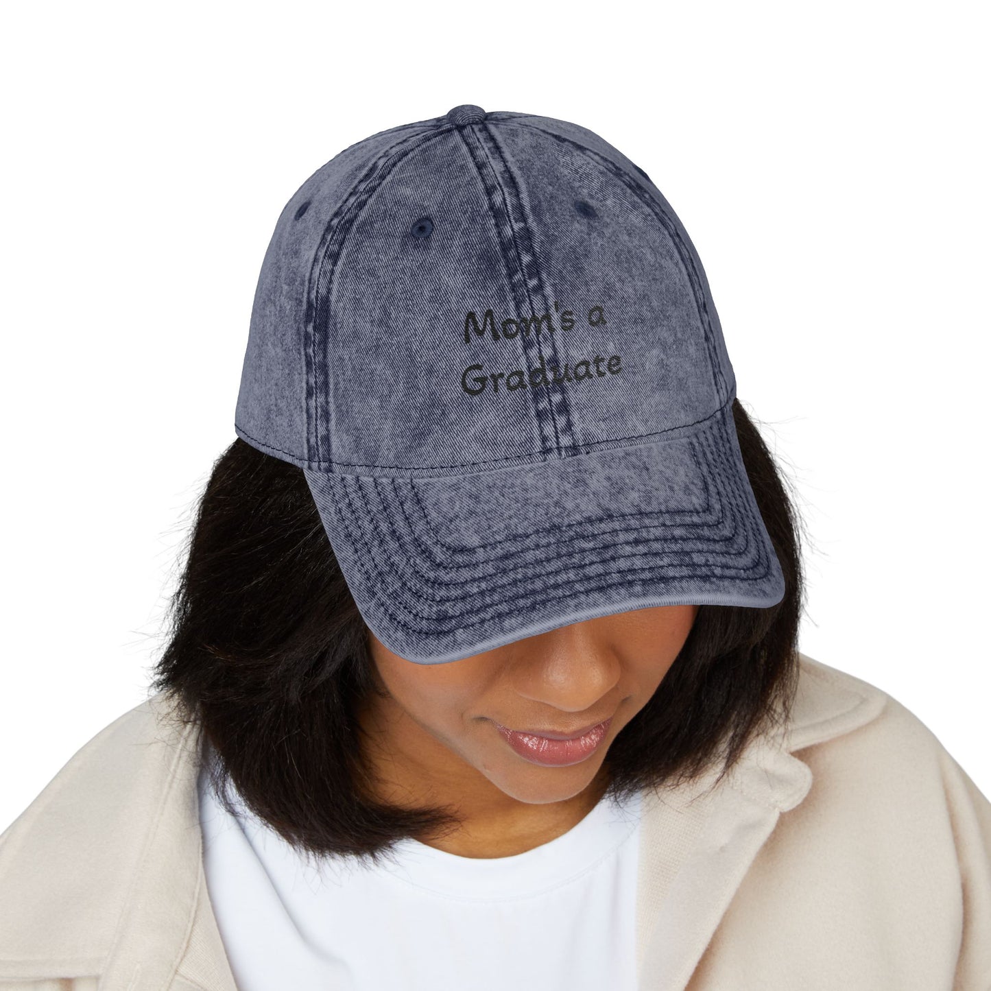 Distressed Embroidered Cap | "Mom's a Graduate"