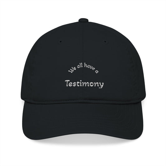 Embroidered 'Testimony' Organic Baseball Cap — Minimal Faith Message Hat