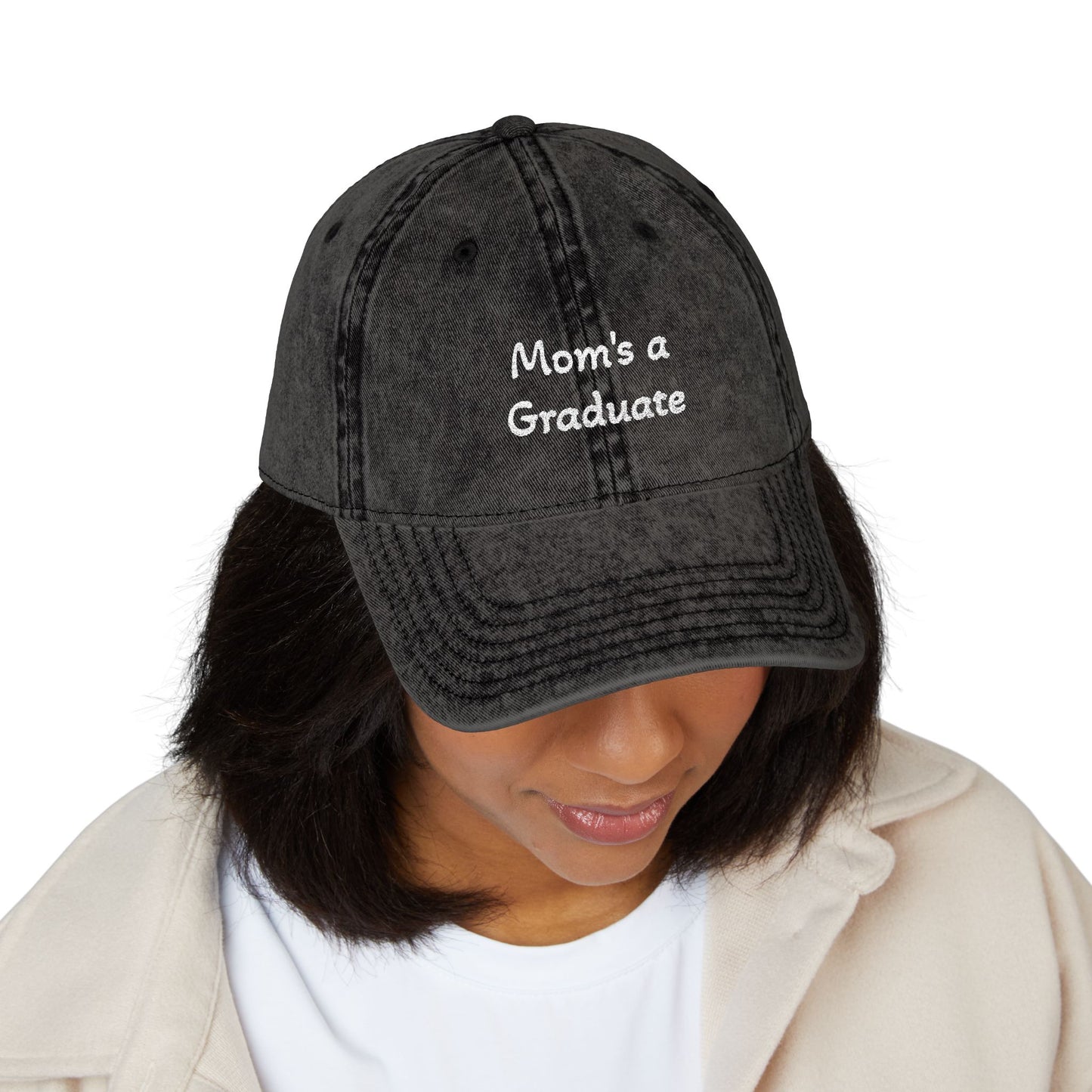 Distressed Embroidered Cap | "Mom's a Graduate"