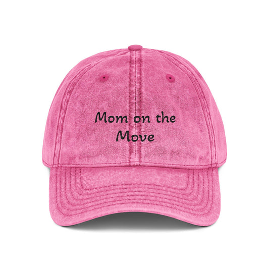 Distressed Embroidered Cap | "Mom on the Move"
