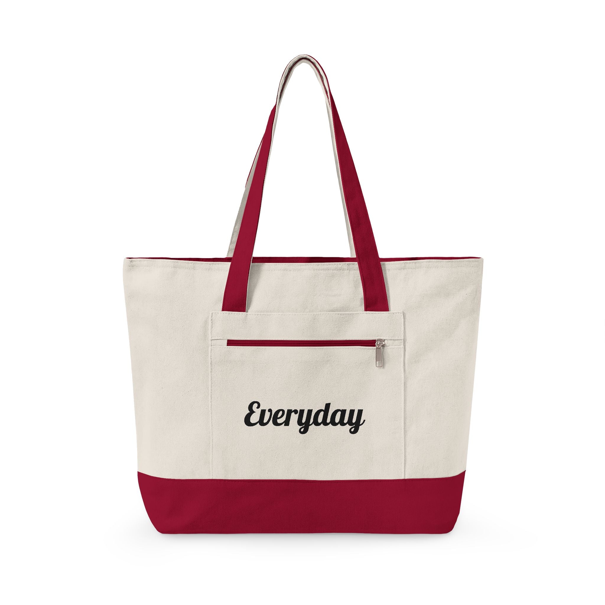 Everyday Canvas Tote Bag - Zippered Large Tote with Front Pocket