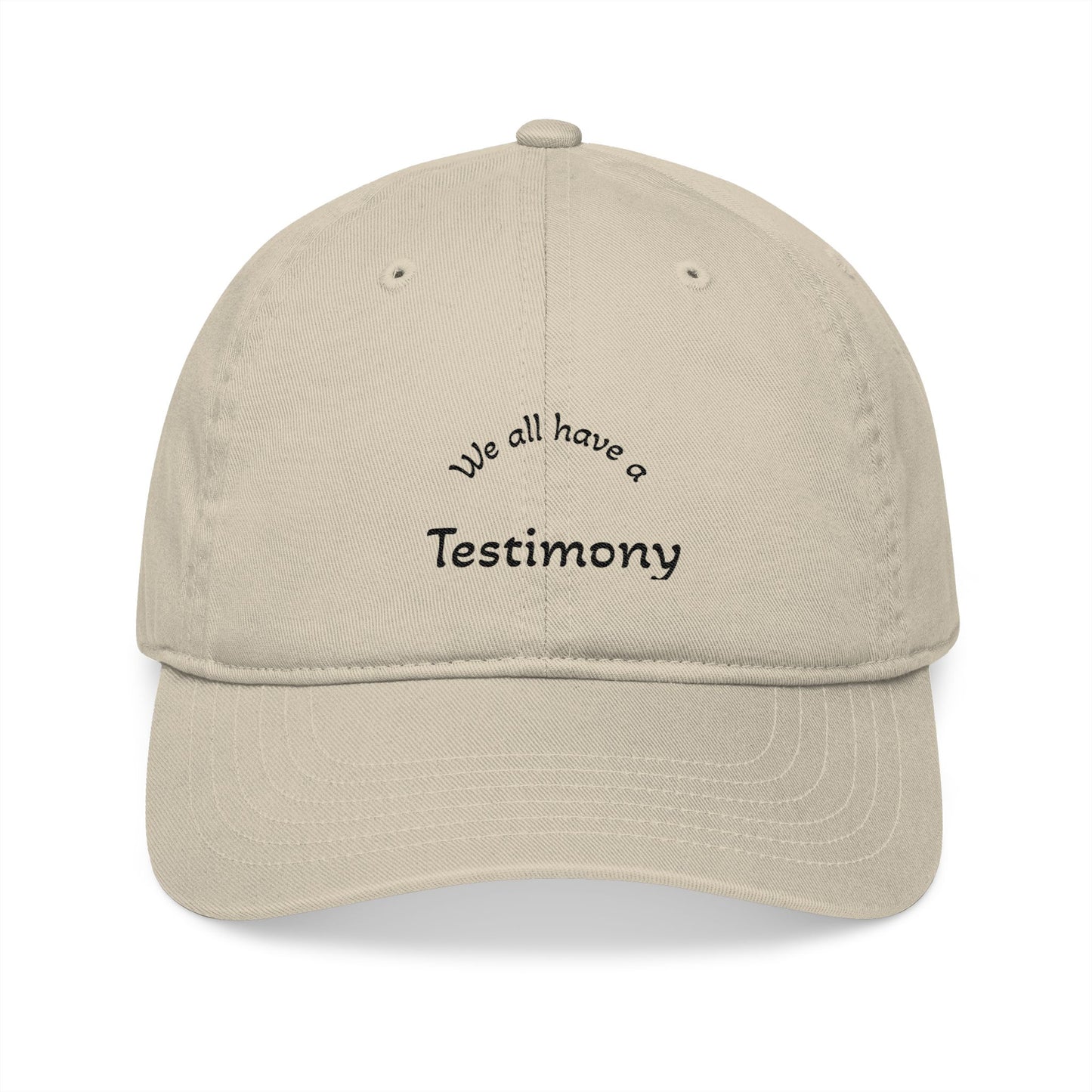Embroidered 'Testimony' Organic Baseball Cap — Minimal Faith Message Hat