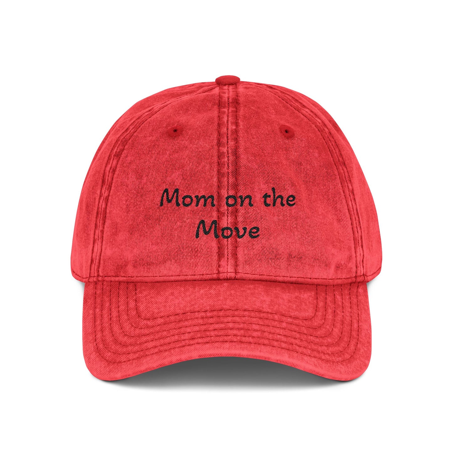 Distressed Embroidered Cap | "Mom on the Move"